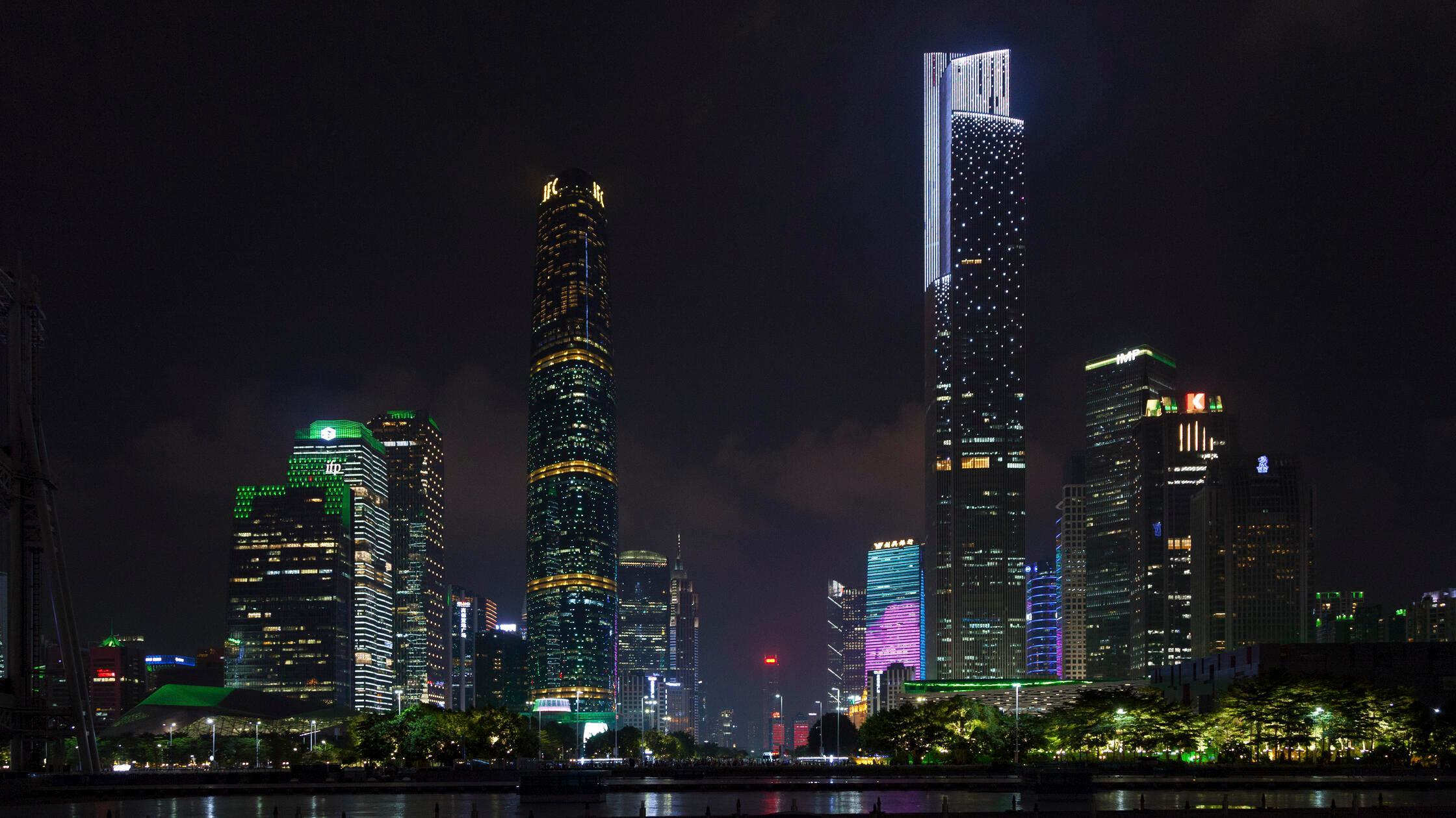 Guangzhou, China - August 16 2018: Illuminated sky