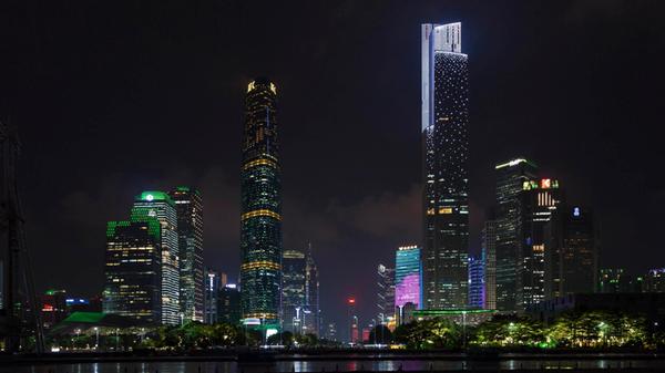 Guangzhou, China - August 16 2018: Illuminated sky
