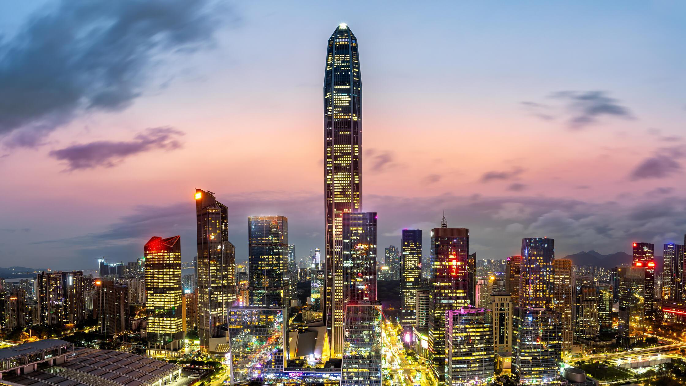 Shenzhen skyline cityscape with skyscrapers in dow