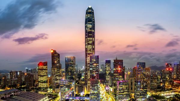 Shenzhen skyline cityscape with skyscrapers in dow