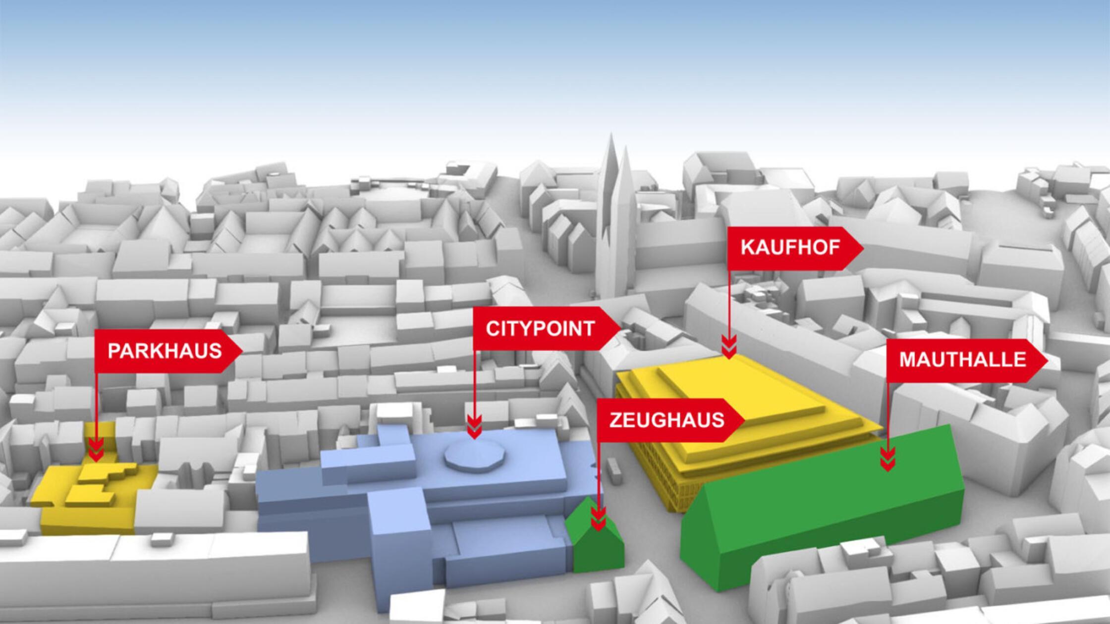 3D Modell des Kaufhof-Areals mit Kaufhof, Citypoin