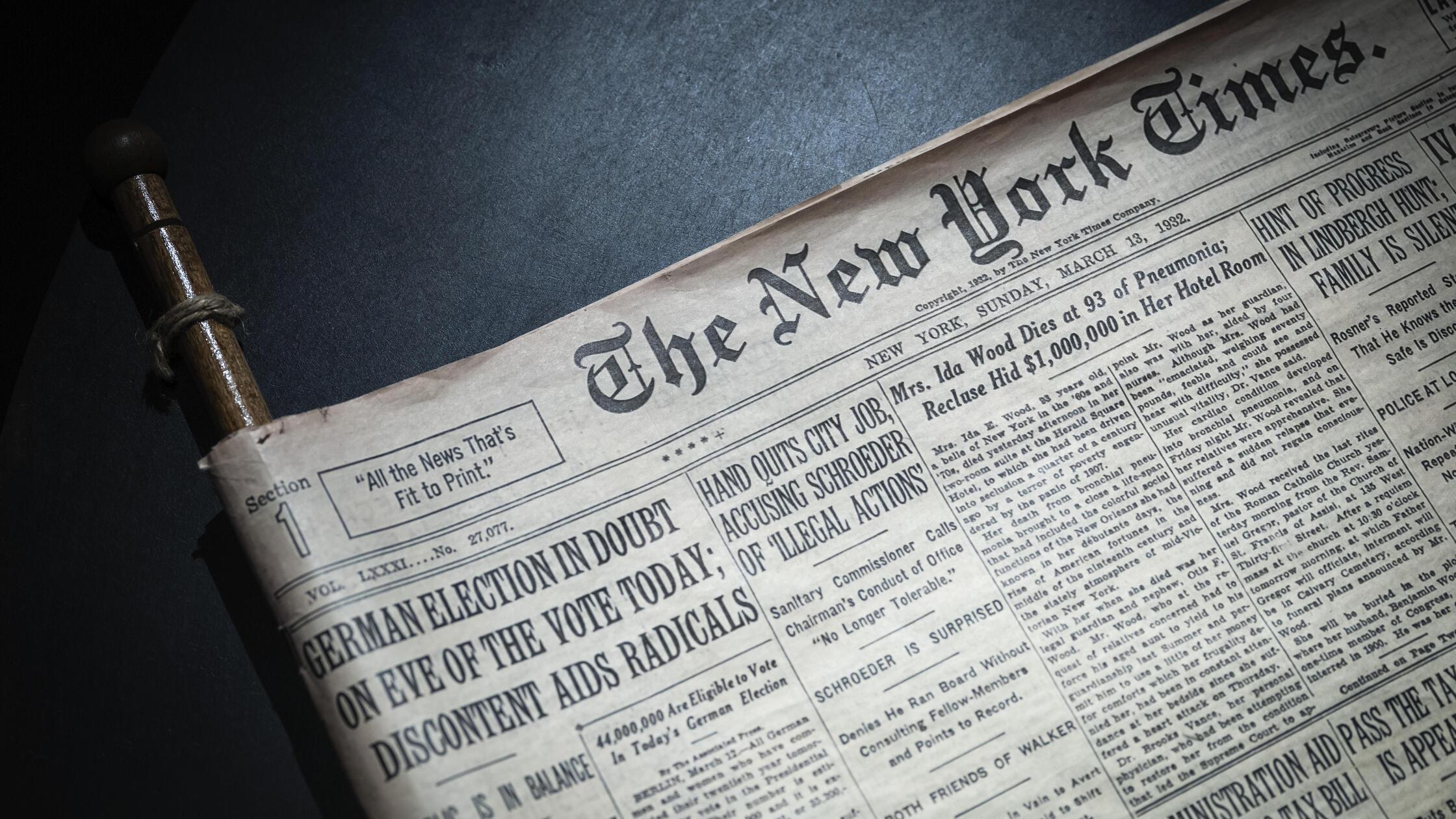 Titelseite der New York Times von 1932, Tändsticks