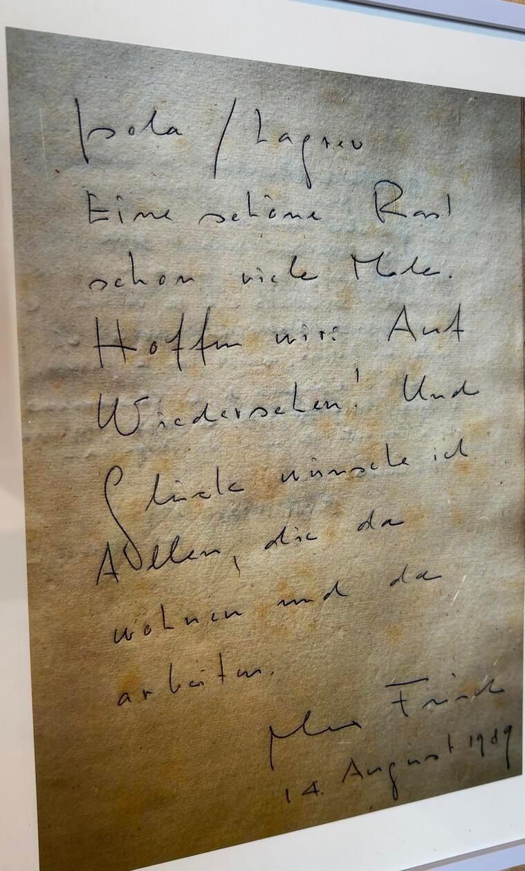 Schriftsteller Max Frisch kam gerne auf ein Bier nach Isola am Silser See - und bedankte sich mit diesen Zeilen für die Gastfreundschaft.