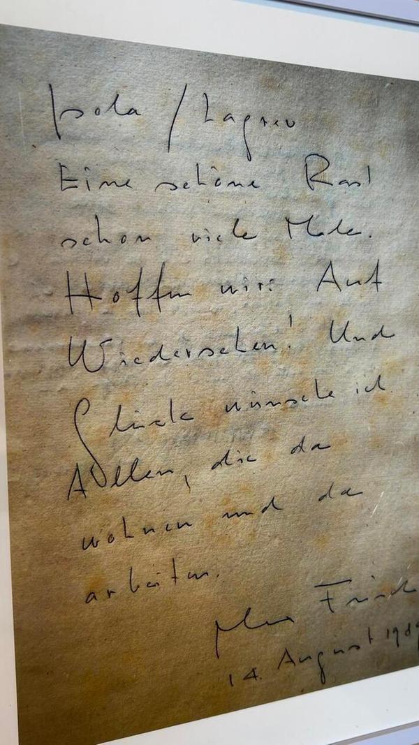 Schriftsteller Max Frisch kam gerne auf ein Bier nach Isola am Silser See - und bedankte sich mit diesen Zeilen für die Gastfreundschaft.
