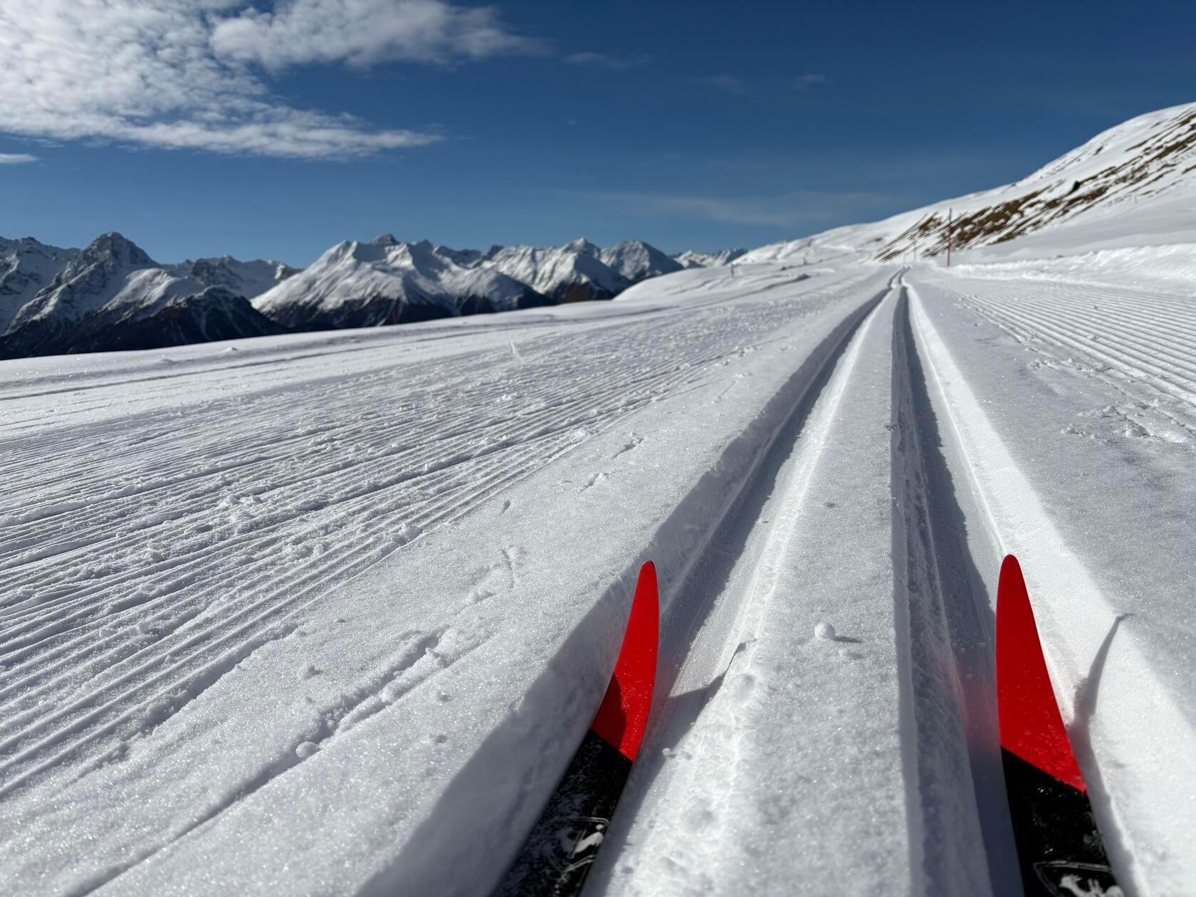 Für den Fall, dass unten in Scuol im Unterengadin zu wenig Schnee liegt, gibt es oben auf über 2000 Metern eine Langlaufloipe.