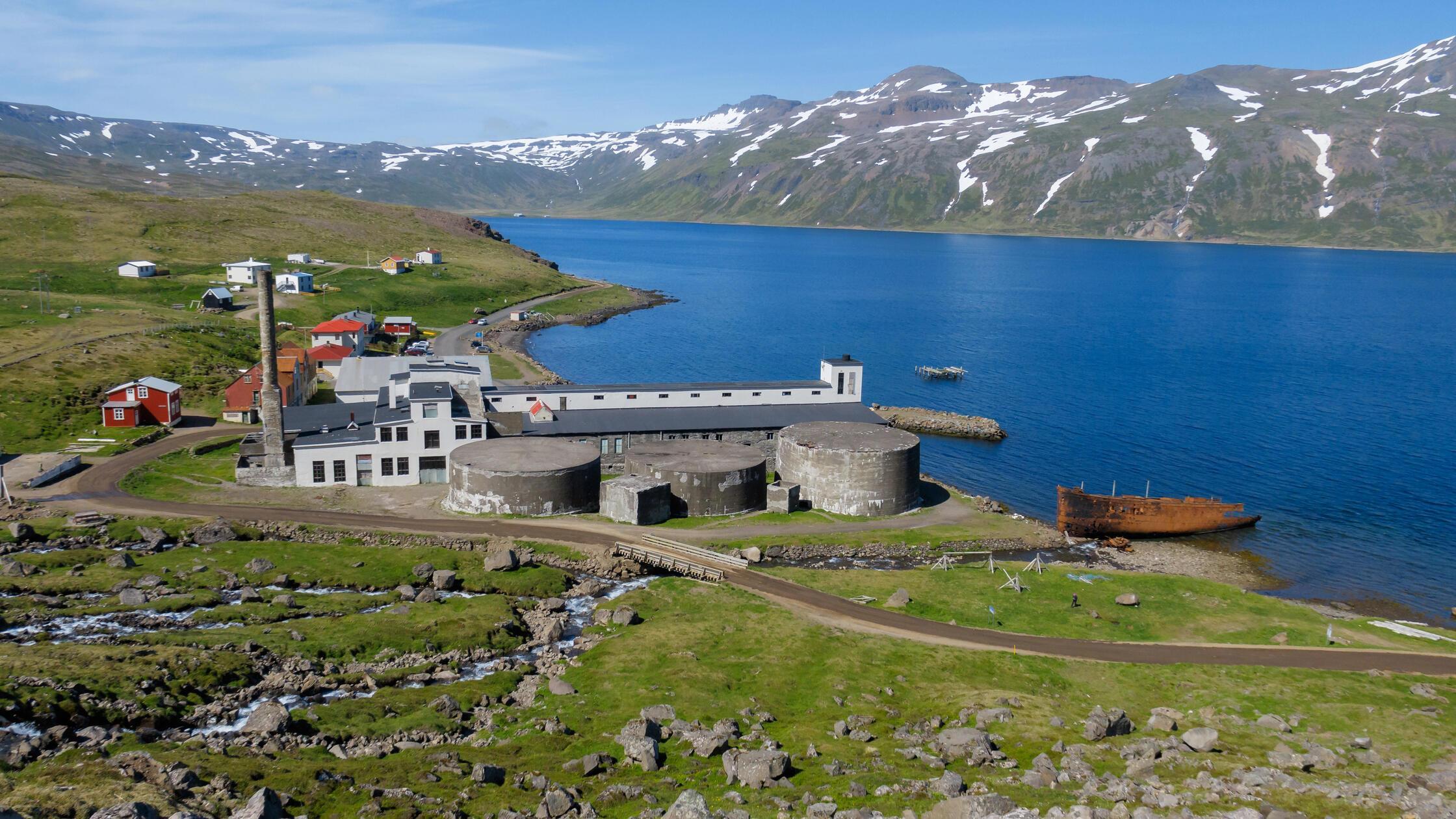 Djupavik seen from above with a old herring factor