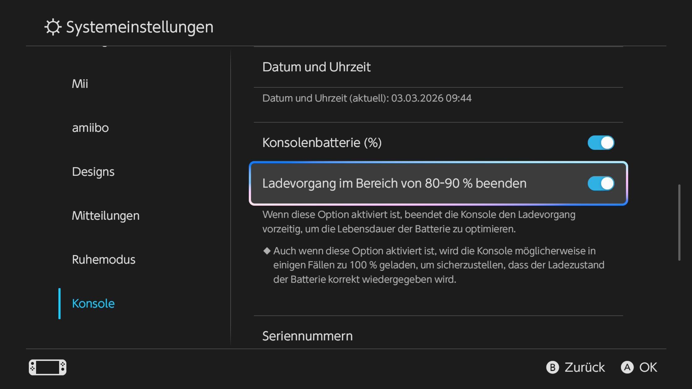 Nintendo Switch 2 Akku Ladevorgang begrenzen