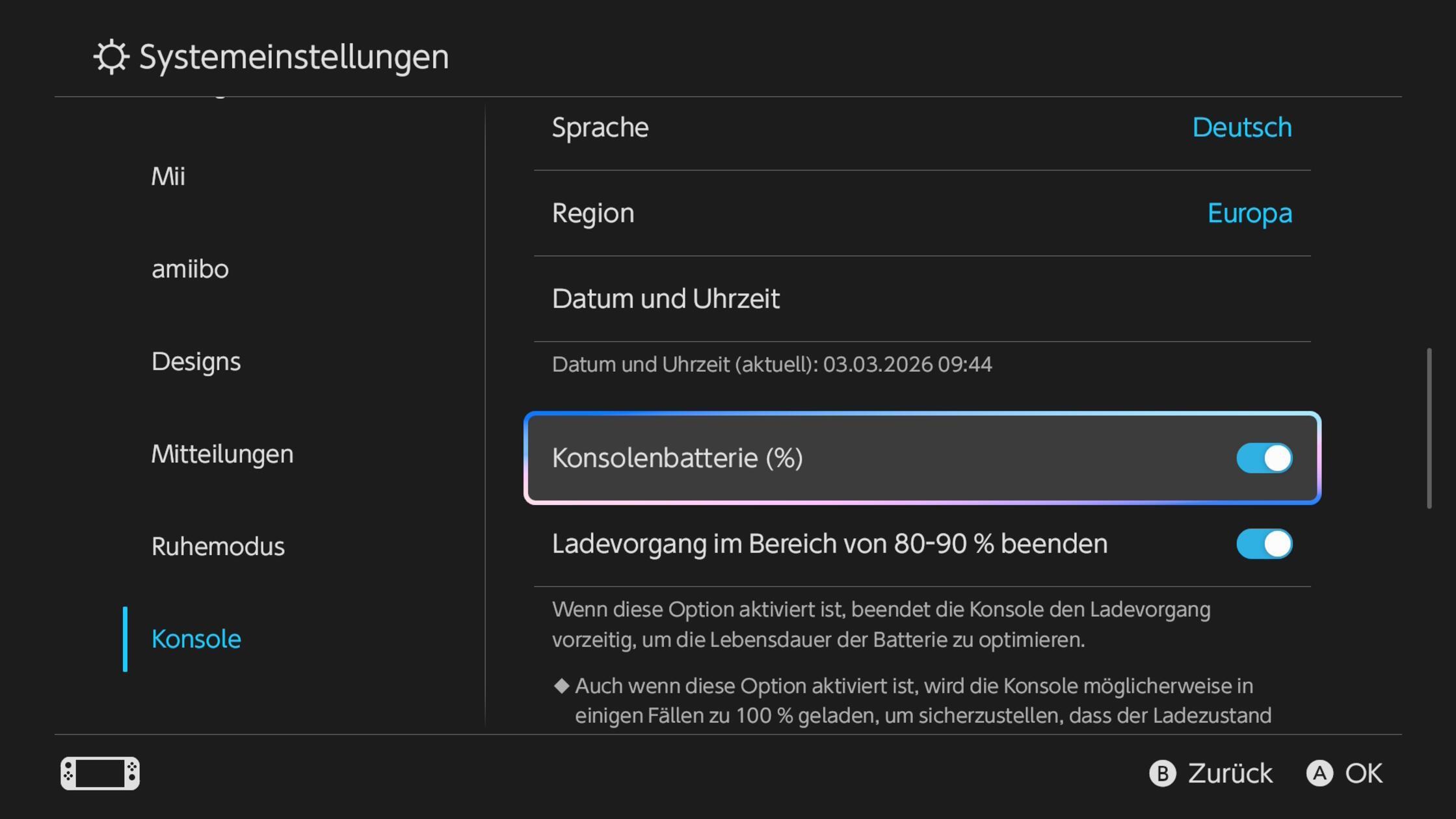 Nintendo Switch 2 Akkuanzeige in Prozent