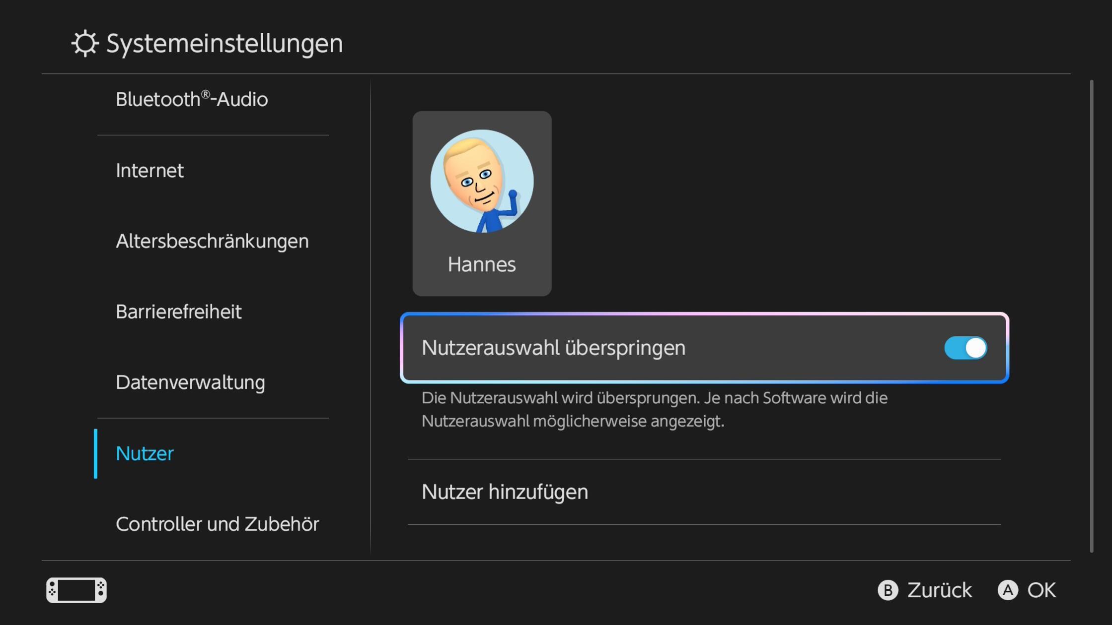 Nintnedo Switch 2 Nutzerauswahl überspringen