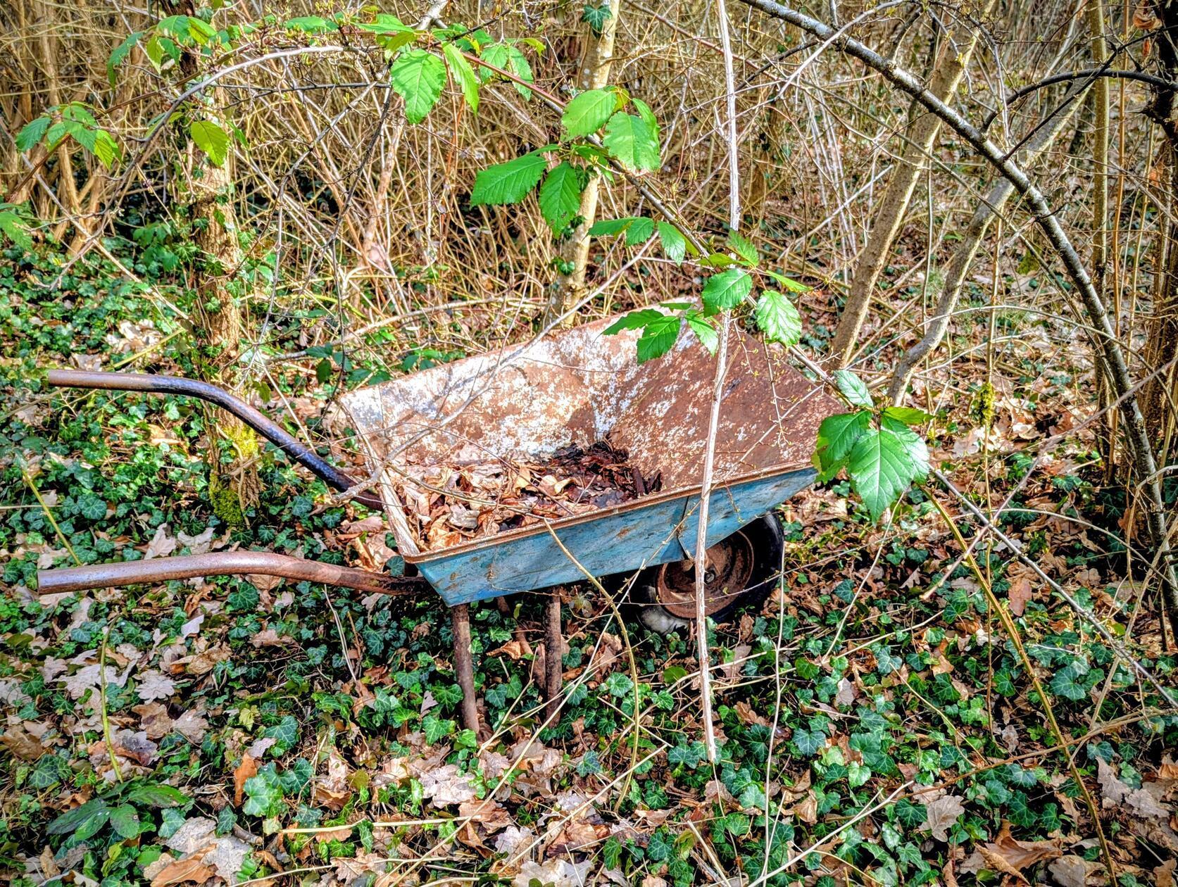 Im Wald zwischen Schwabach und der Maisenlach. Ein schönes Naherholungsgebiet – das braucht bitte schön keinen Lagerplatz für eine Schubkarre. Das geht auch anders. Bitte merken!