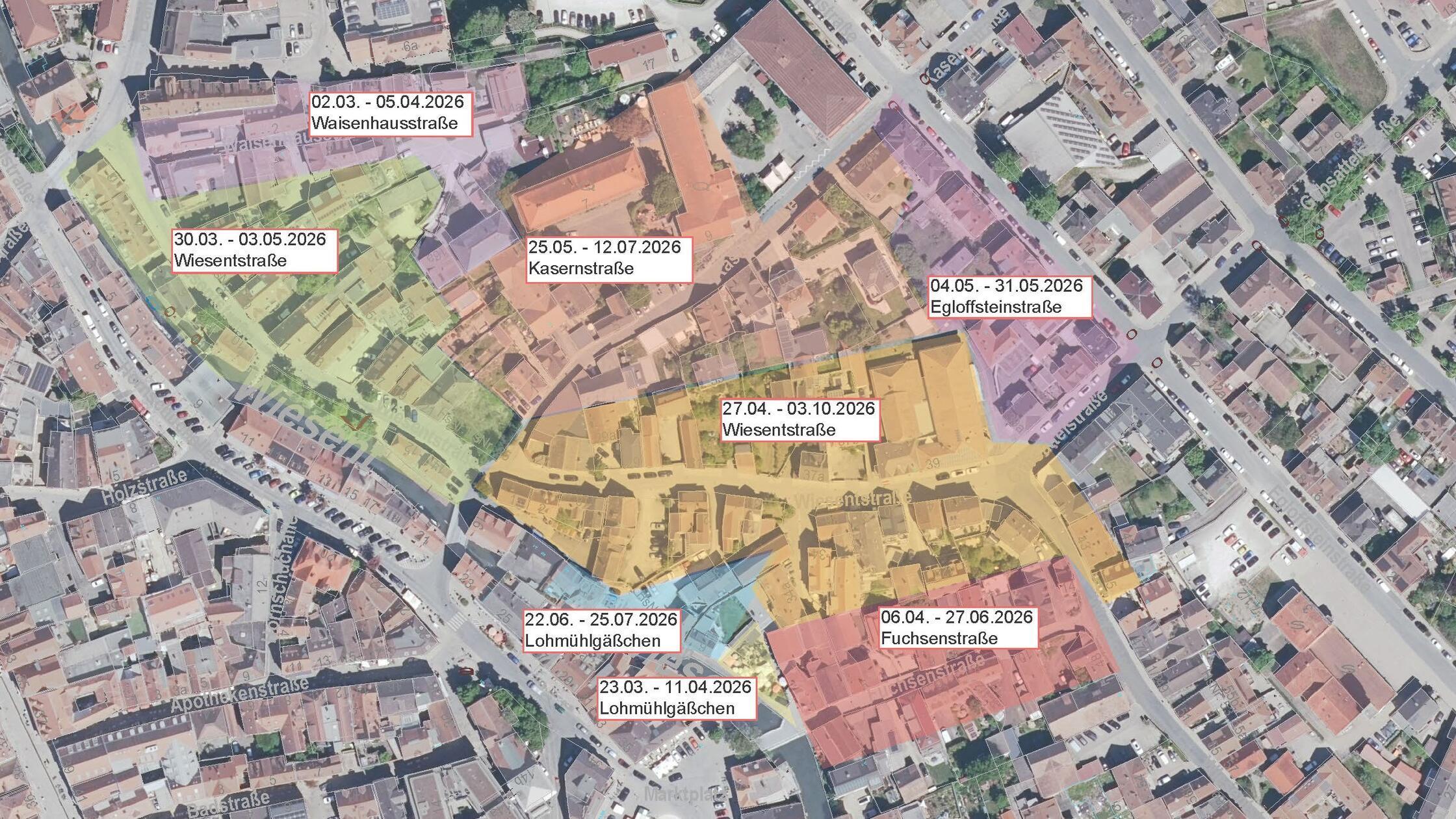 Grafik zu den vorgesehenen Baubereichen und Zeitab