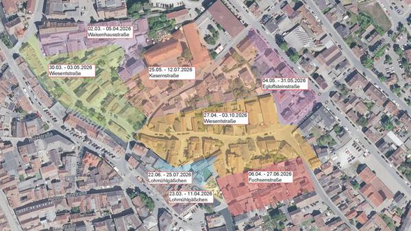 Grafik zu den vorgesehenen Baubereichen und Zeitab