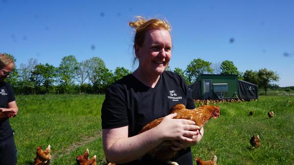 Landwirtin Ditte Kjægaard og Mourittsen hält dort auch 600 Hühner, deren Eier sie verkauft.