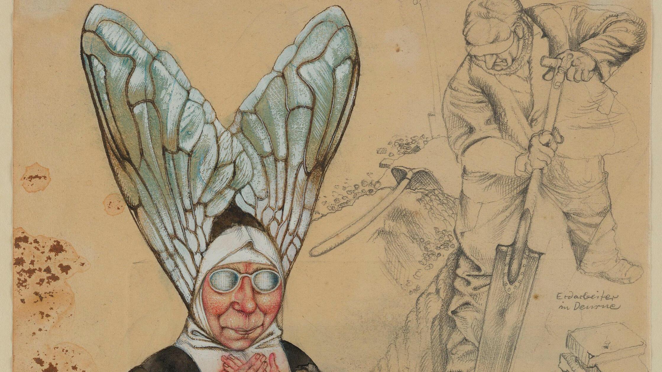 Erdarbeiter in Deurne, 1970/71.Blei- und Buntsti