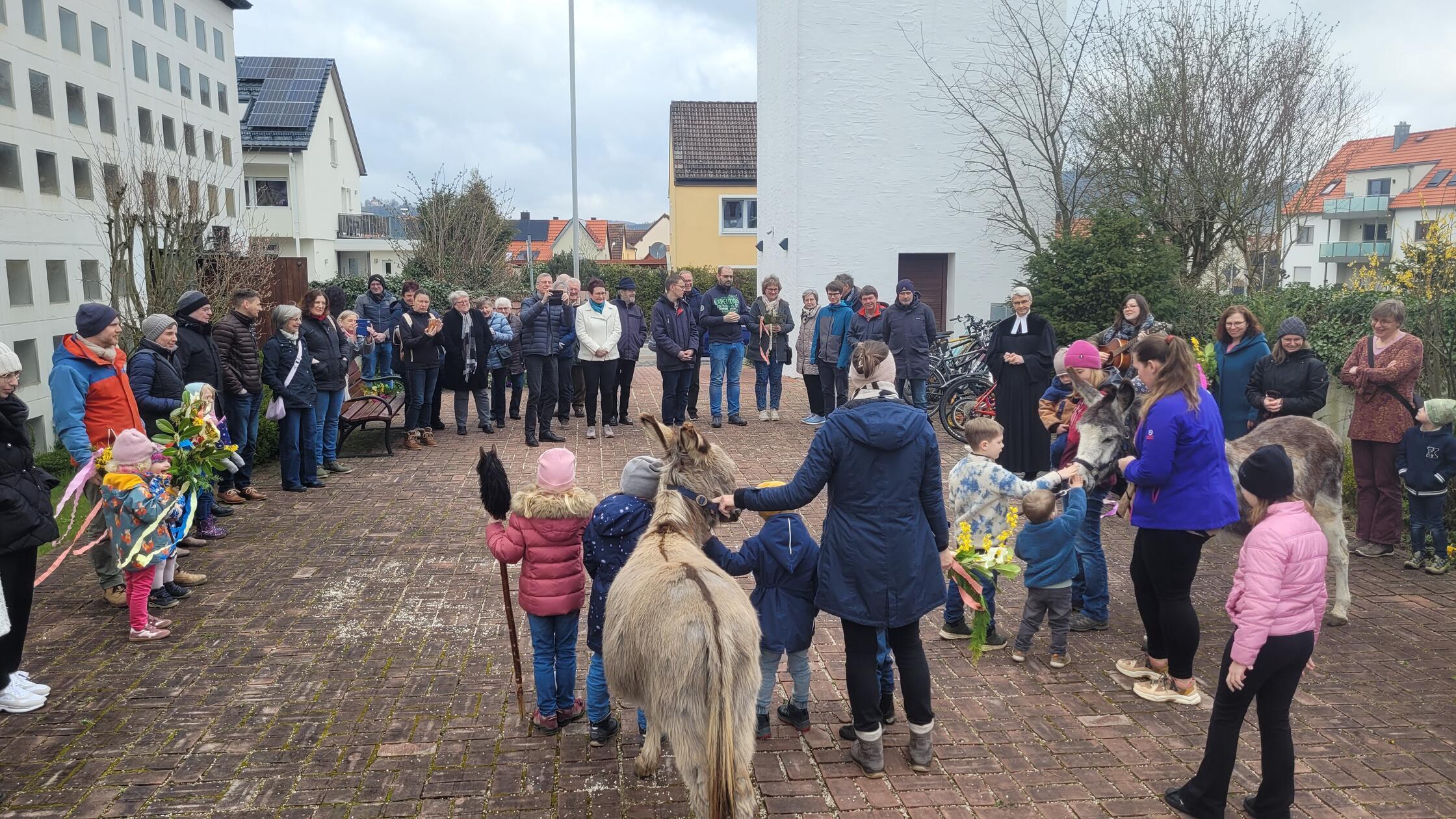Sogar zwei echte Esel begleiteten den Einzug in di