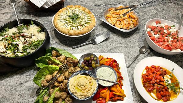 Arugula, farro and herb salad, roasted tomatoes wi
