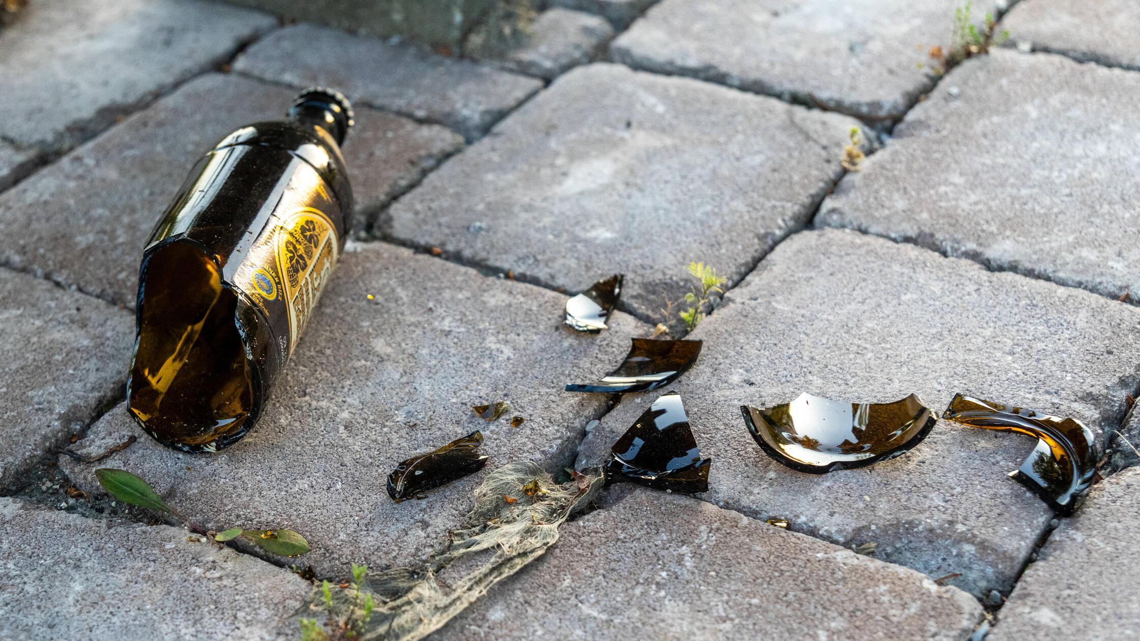 Bavaria, Germany - May 30, 2025: Broken beer bottl