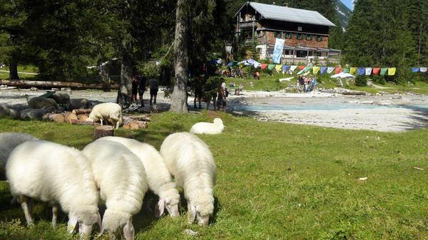 Die Partnach fließt an der Reintalangerhütte einer