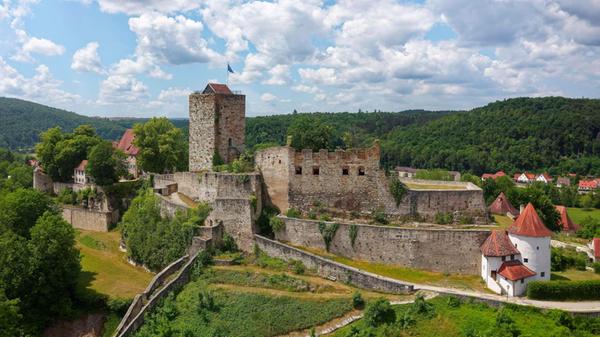 Luftaufnahme, Burg Pappenheim, erbaut um 1140, Spo