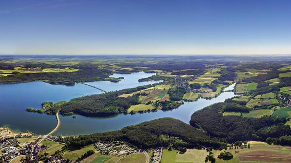 Luftaufnahme, Links Großer Brombachsee, rechts hin