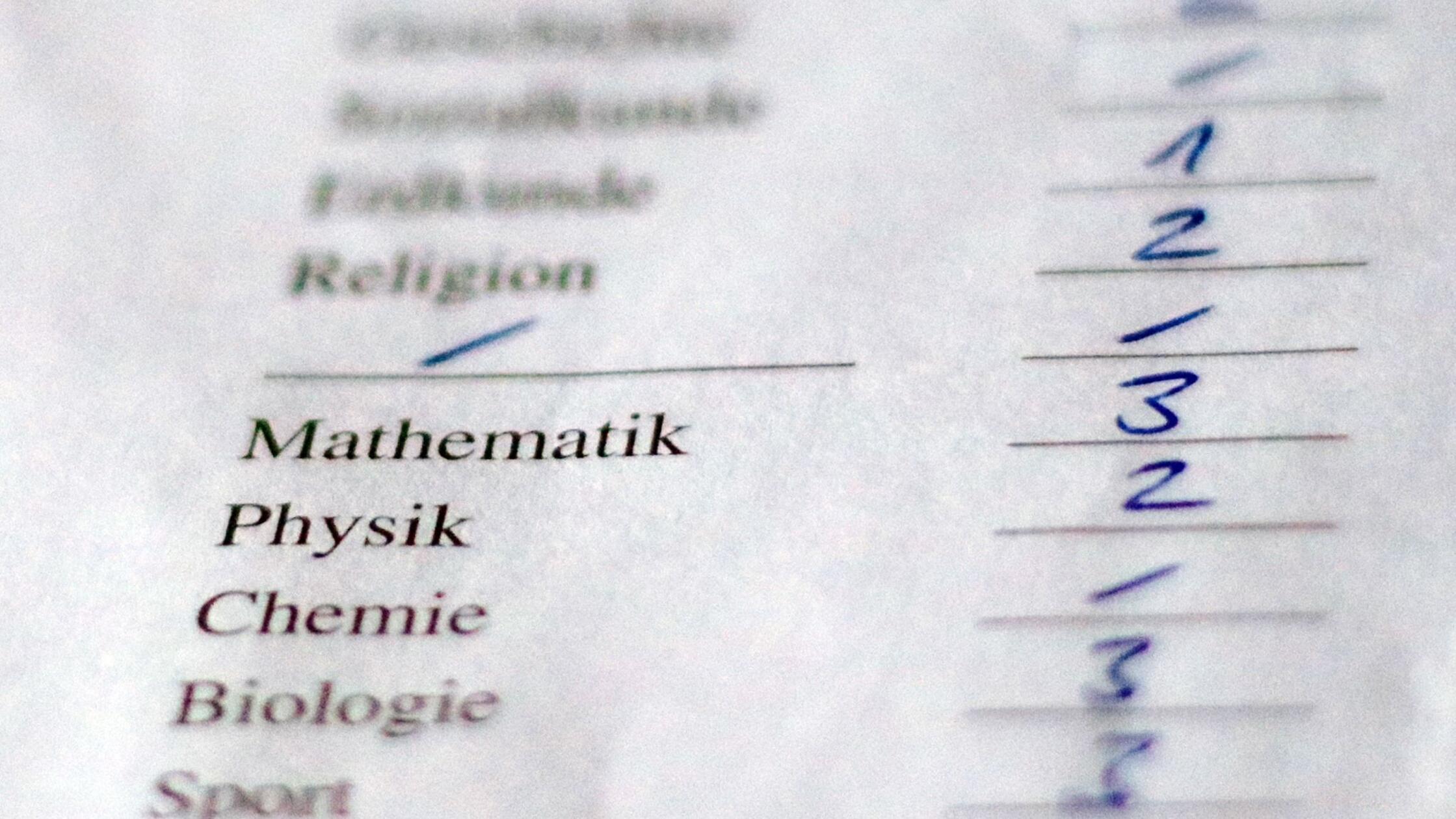 Die Noten für mehrere Fächer sind auf einem Zeugni