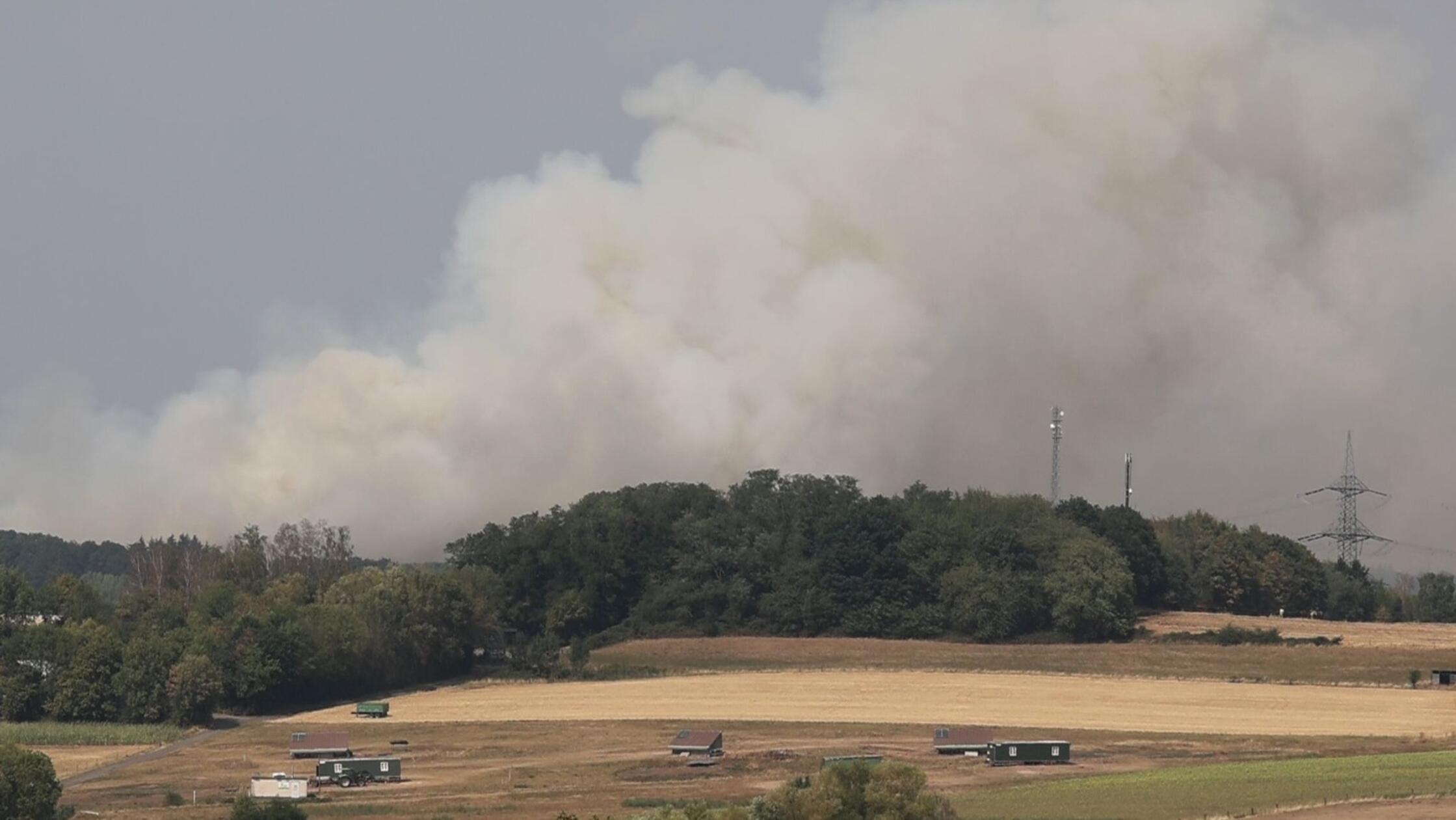 Eine große Rauchwolke ist über einem Waldbrand im 