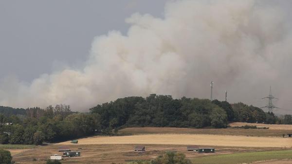Eine große Rauchwolke ist über einem Waldbrand im