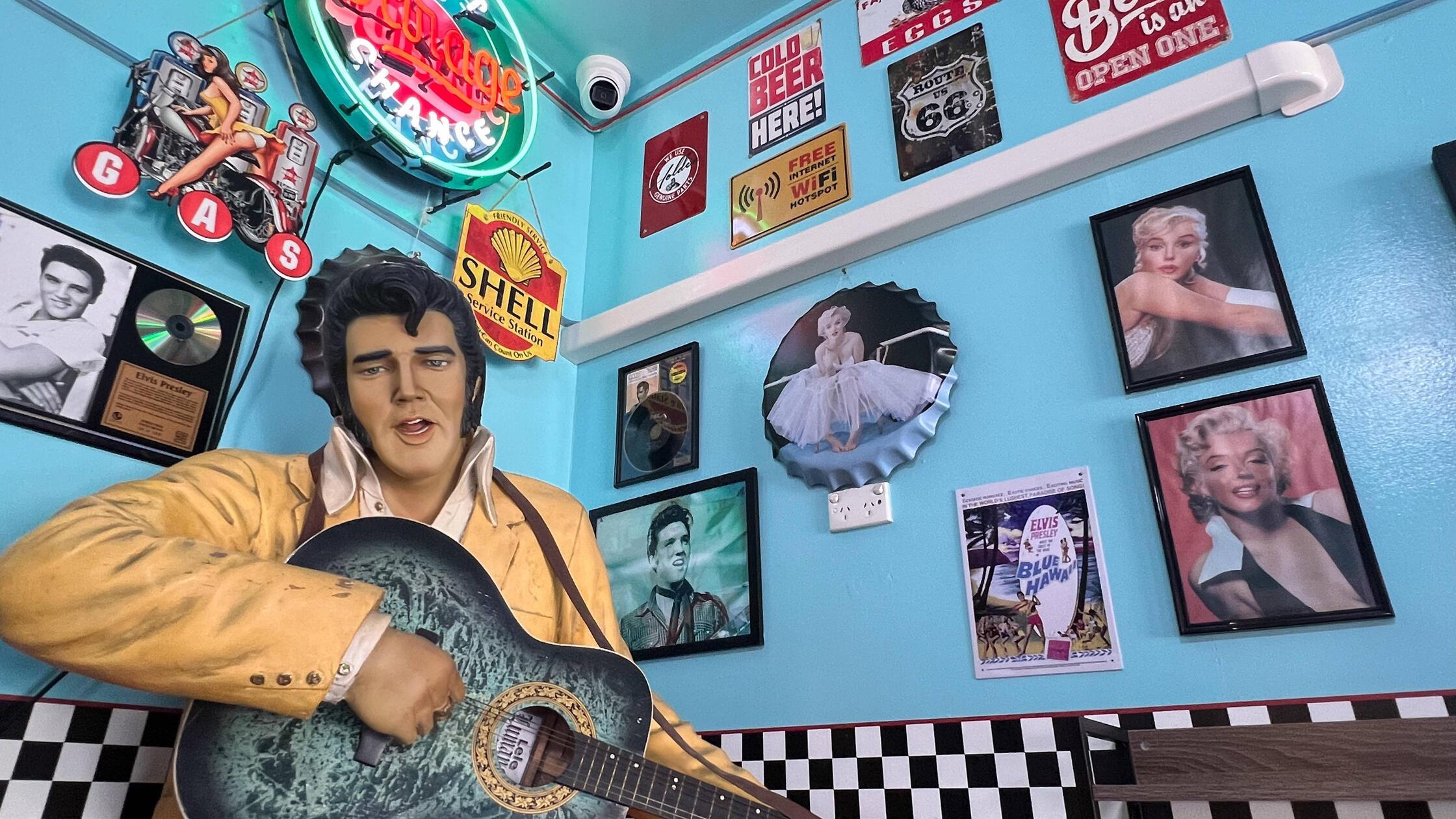 Elvis Presley statue in a classic American themed 