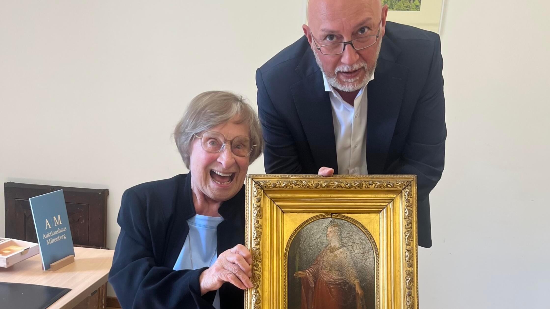 Frau W. und Ramon Bamberger mit dem Gemälde von Er
