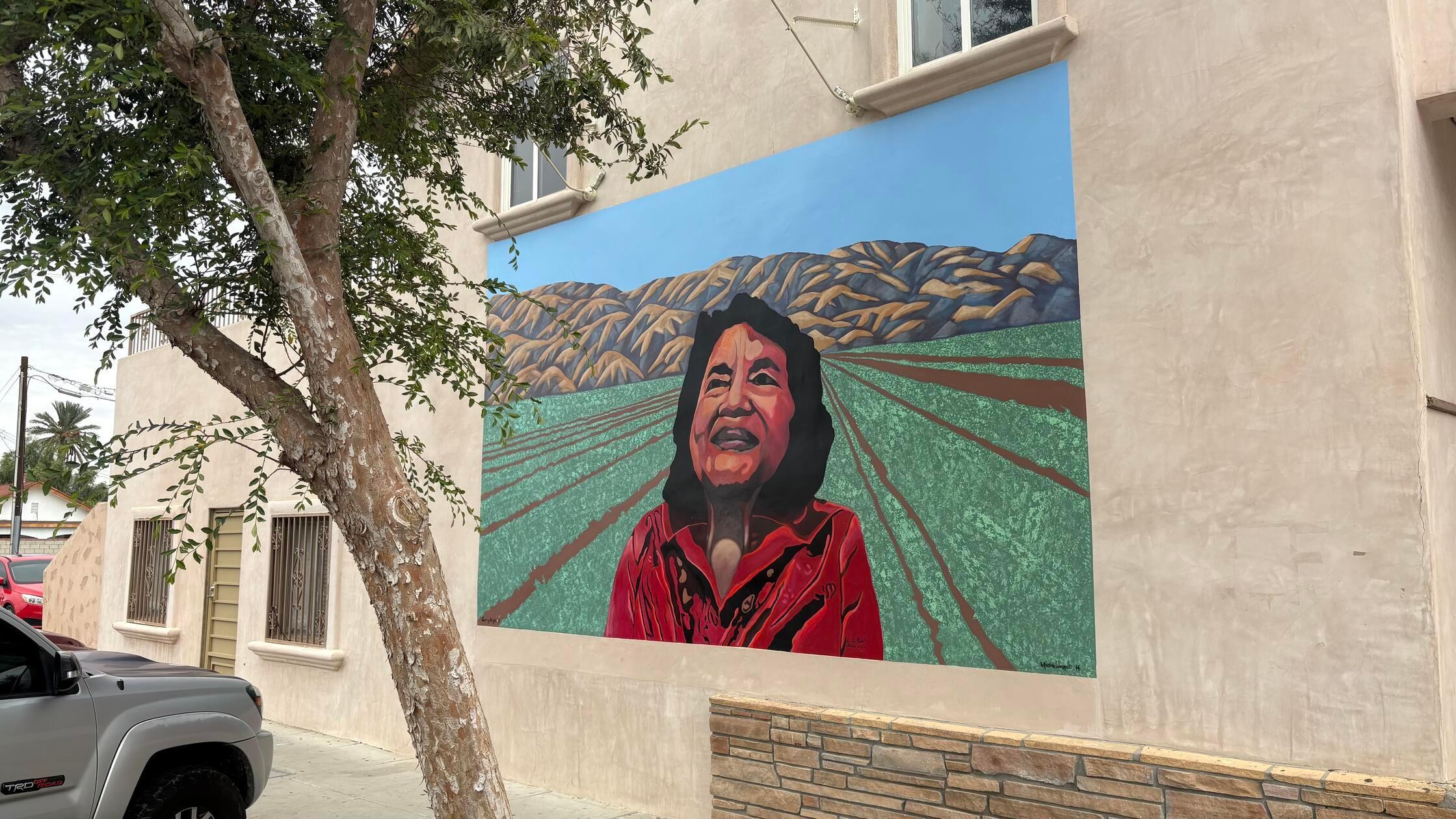 Um die Stadt schöner und lebenswerter zu machen, gibt es seit einigen Jahren immer mehr Wandgemälde in Coachella. Dieses zeigt die US-amerikanischen Bürgerrechts- und Gewerkschaftsaktivistin Dolores Huerta.