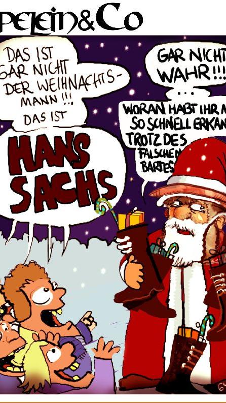 Hans Sachs scheitert mit dem Versuch, sich als Weihnachtsmann zu verkleiden. 
