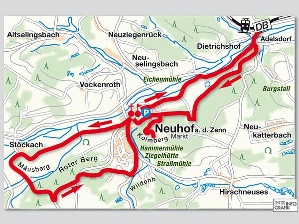 Unsere 8 oder 16 Kilometer lange Wanderung führt vom Bahnhof Adelsdorf der Zenngrundbahn auf den 411 Meter hohen Kohlberg, wo sich einer der wenigen Skilifte von Mittelfranken befindet.