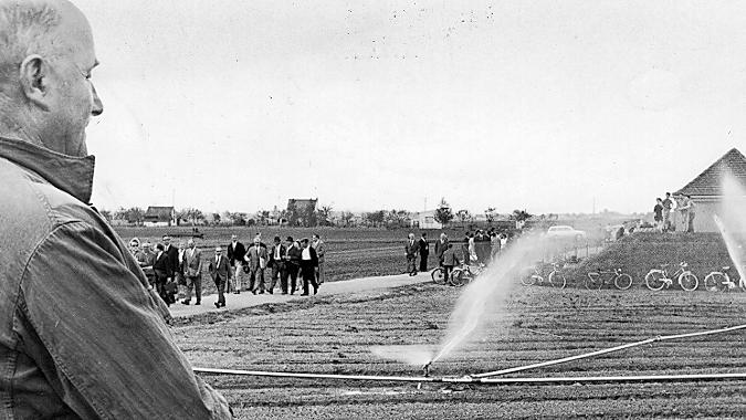 Alles fließt: Nicht wenige kamen, um die ersten Beregnungsanlagen im Knoblauchsland in den 60er Jahren zu bestaunen. Alles fließt: Nicht wenige kamen, um die ersten Beregnungsanlagen im Knoblauchsland in den 60er Jahren zu bestaunen.