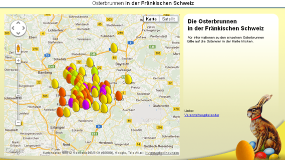 Karte: Die Osterbrunnen in der Fränkischen Schweiz - nordbayern.de Karte: Die Osterbrunnen in der Fränkischen Schweiz - nordbayern.de