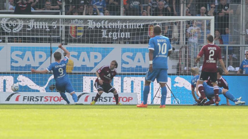 Das Spiel entwickelte sich zu einem munteren Schlagabtausch, Hoffenheims Knowledge Musona setzte sich im Club-Strafraum durch, flankte schon von der Torauslinie in die Mitte, wo Andreas Beck abstaubte und den Ausgleich erzielte.