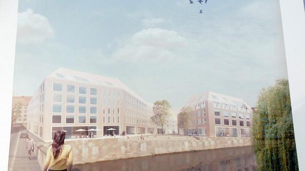 So sollte es am Augustinerhof-Areal nach dem Siegerentwurf eines Architektenwettbewerbs einmal aussehen. Die Pläne von Wettbewerbs-Sieger Volker Staab sollten dann 2011 umgesetzt werden. Ein einzelner Nachbar verweigerte seine Zustimmung, weshalb das Projekt einmal mehr stecken blieb.