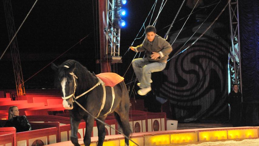 Neugierige Zuschauer durften sich - natürlich gut gesichert - später selbst in der Pferdeakrobatik üben.