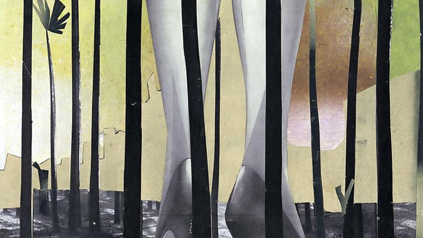 Mit ihrer Collage "Die große Person", die die Beine einer eleganten Frau in einem kahlen Wald wie hinter Gitterstäben zeigt, verweist die Berliner Dada-Künstlerin Hannah Höch 1940 auf ihre isolierte Situation in Deutschland.