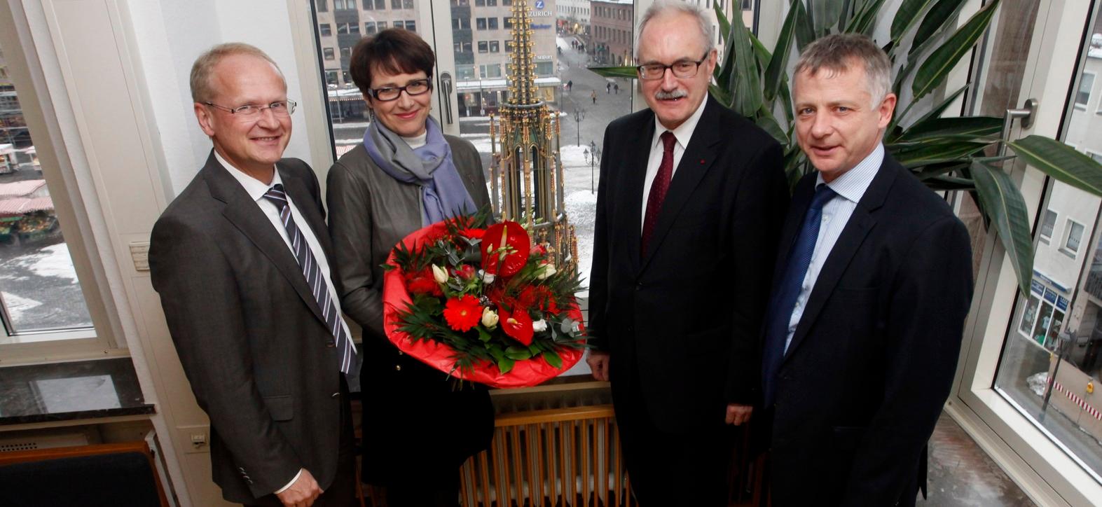 Deutsch-französisches Treffen im Rathaus: Klemens Gsell, Helene Miard-Delacoix, Günter Gloser und Benoit Kandel. (v.l)