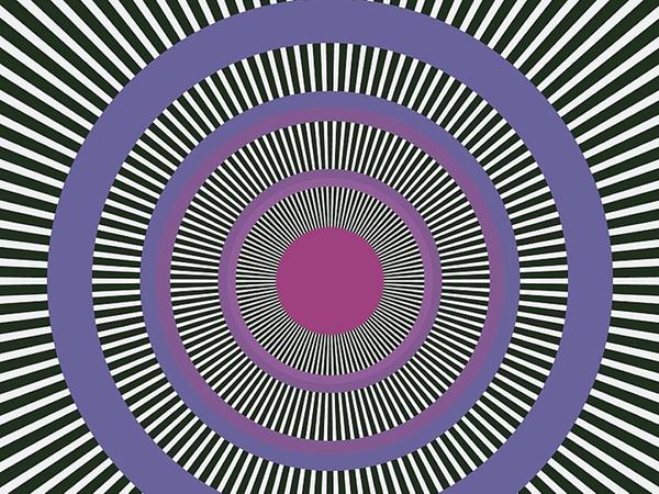 „Enigma“: Wenn man auf den pinkfarbenen Kreis starrt, beginnen die weiter außen liegenden Ringe zu flimmern und sich scheinbar zu bewegen.