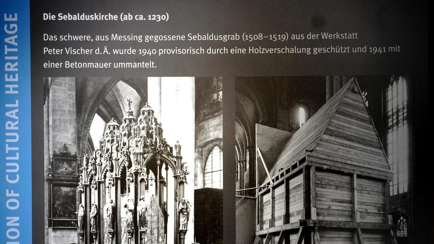 Zur Vorbereitung auf den Krieg wurden zahlreiche Kunstwerke in Sicherheit gebracht. Auch das Sebaldusgrab genoss besonderen Schutz: 1940 wurde eine Holzverschalung gebaut, die das Grab von allen Seiten bedecken sollte.