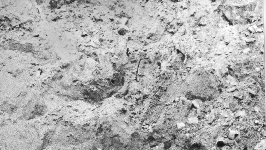 Der Bombenfund in Wöhrd; aus dem aufgewühlten Erdreich schaut der Zünder heraus. (Zum Artikel: "Berge von Bomben und Granaten" )