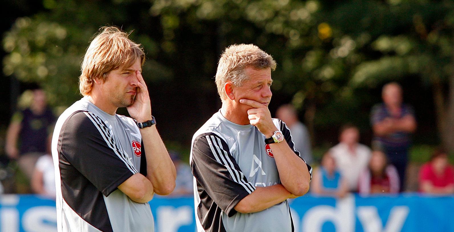 Peter Herrmann machte auch schon in Nürnberg verdient. Als Co-Trainer von Michael Oenning (links) realisierte er 2009 den Aufstieg in die 1. Liga. 