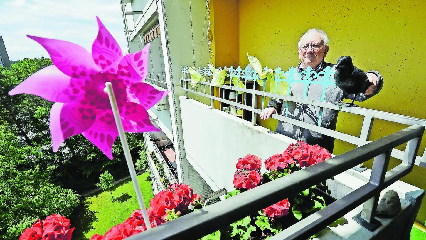 Rentner kämpft gegen Tauben auf dem Balkon