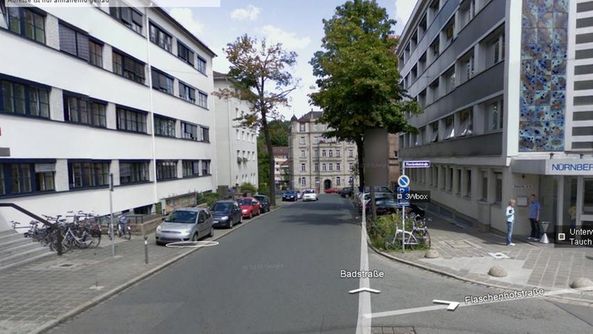 In der Badstraße darf man auf Google Street View ein seltenes Nürnberger Wetterphänomen bestaunen: Hier sehen Sie den berühmten fränkischen Blitzübergang von Sommer...