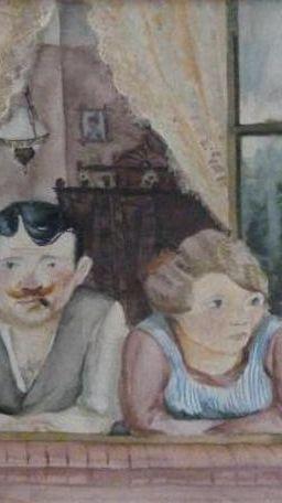 Das auf 1923 datierte Aquarell "Mann und Frau am Fenster" ist ein Werk des deutschen Malers Wilhelm Lachnit (1899 - 1962).