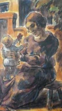 Erich Fraaß (1893 - 1974) malte das Aquarell "Mutter und Kind" im Jahr 1922.
