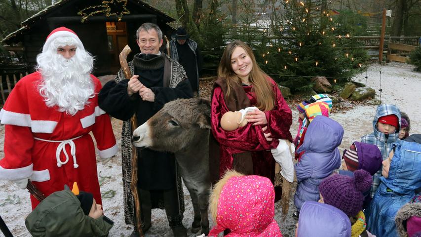 Unterstützt vom Weihnachtsmann höchstpersönlich stellten die Mitarbeiter des Tiergartens am Donnerstag ihre "Lebende Krippe" vor.