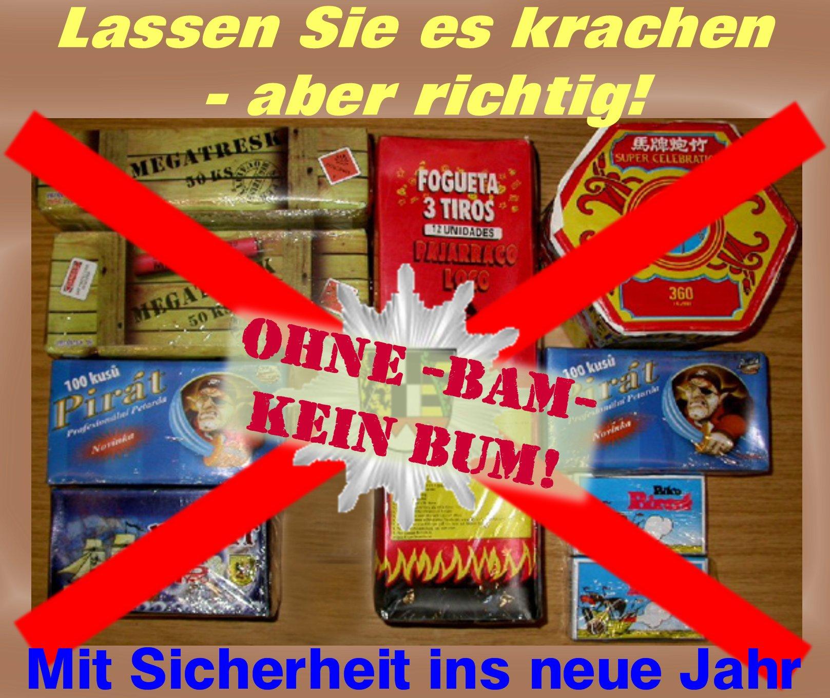 Auf Sicherheit geprüfte und somit zugelassene Raketen und Böller erkennt man an einer BAM (Bundesanstalt für Materialprüfung)-Nummer oder einer CE-Zertifizierungsnummer. Bei Feuerwerkskörpern aus dem Ausland ist Vorsicht geboten. Zugelassene Produkte