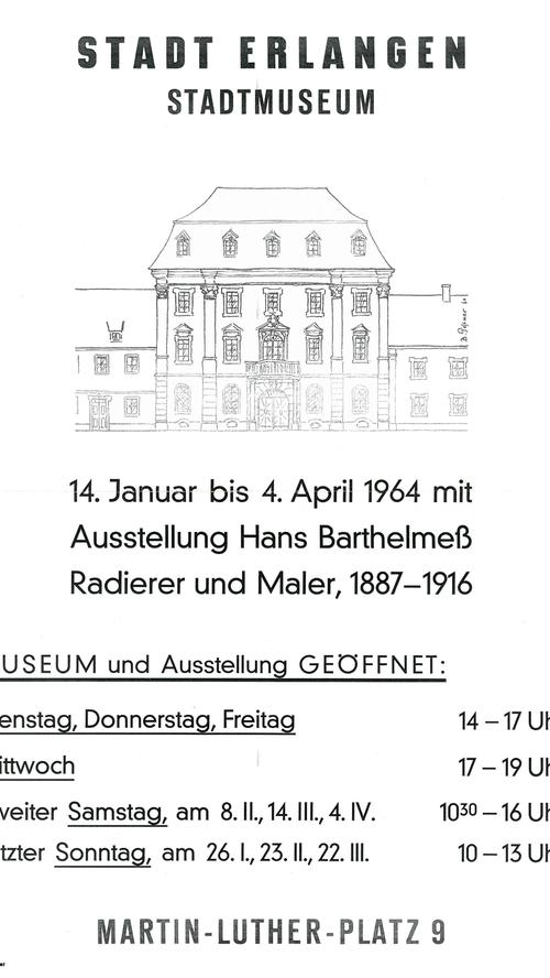 ... bis hin zur Bildenden Kunst: Vor 50 Jahren eröffnete das Stadtmuseum mit einer Sonderausstellung mit Werken des aus Erlangen stammenden Radierers und Malers Hans Barthelmeß, der während des Ersten Weltkriegs 1916 bei Verdun gefallen war.